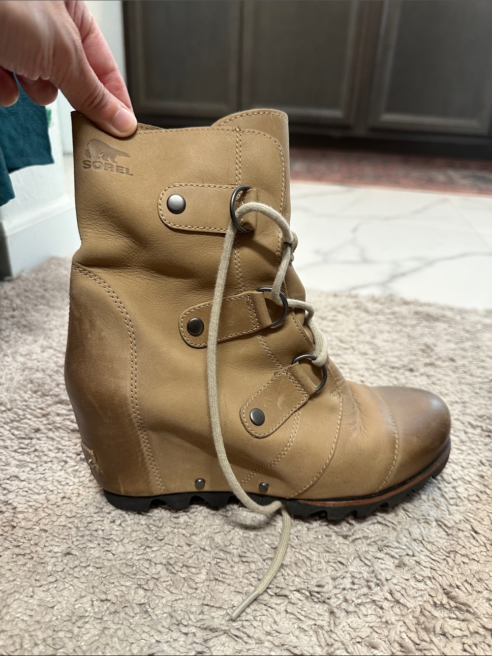 Sorel Women's Tan Lace-Up Wedge Boot